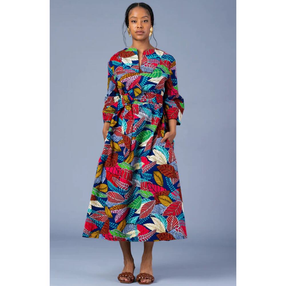 OULA Caftan in Botanical Multi Belted Floral Dress Size S